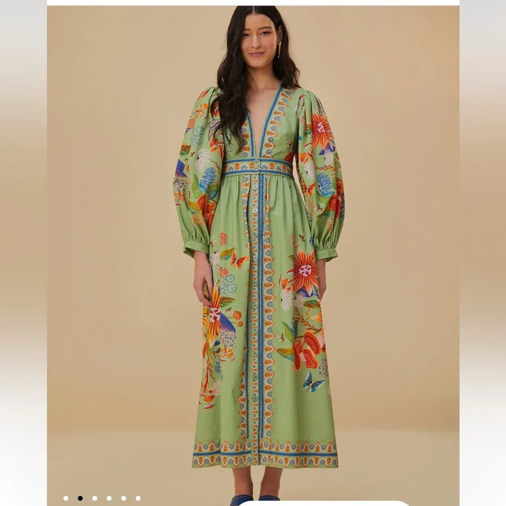 Farm Rio green bright yard maxi dress - Picture 1 of 10